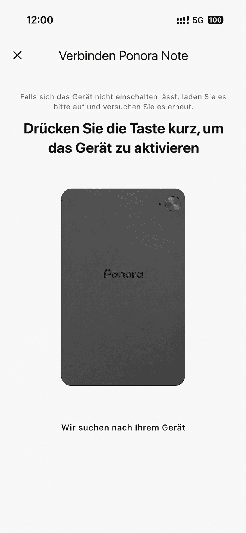 Ponora Note device pairing screen